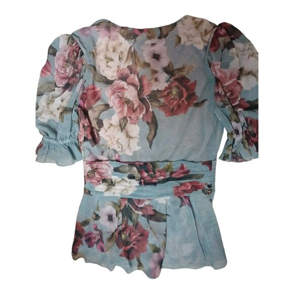 PatBO $495 Silk Peony Print Puff Sleeve Blouse Sz 34/2 NWT - Picture 3 of 5